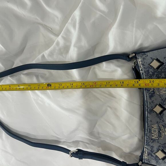 MCM Monogram Blue Canvas Adjustable Shoulder Bag - Picture 5 of 10